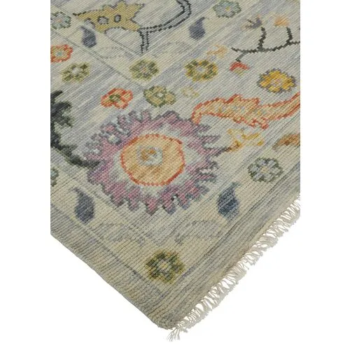 Larissa Hand-Knotted Botanical Rug - Gray/Yellow - Gray