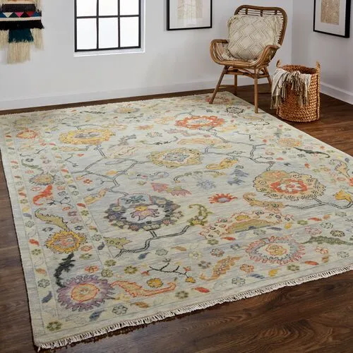 Larissa Hand-Knotted Botanical Rug - Gray/Yellow - Gray