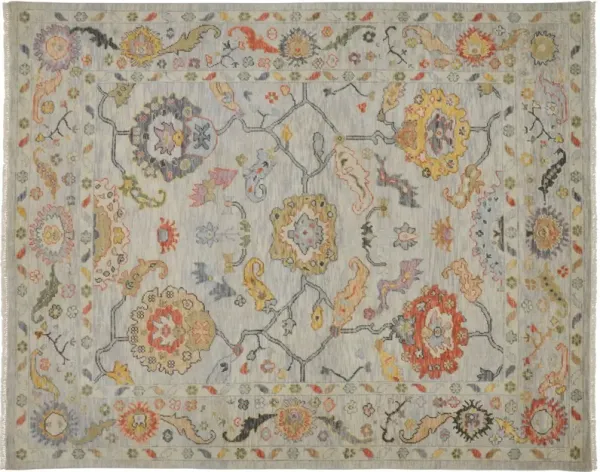 Larissa Hand-Knotted Botanical Rug - Gray/Yellow - Gray