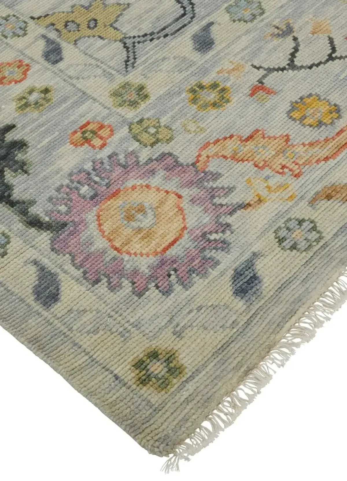 Larissa Hand-Knotted Botanical Rug - Gray/Yellow - Gray