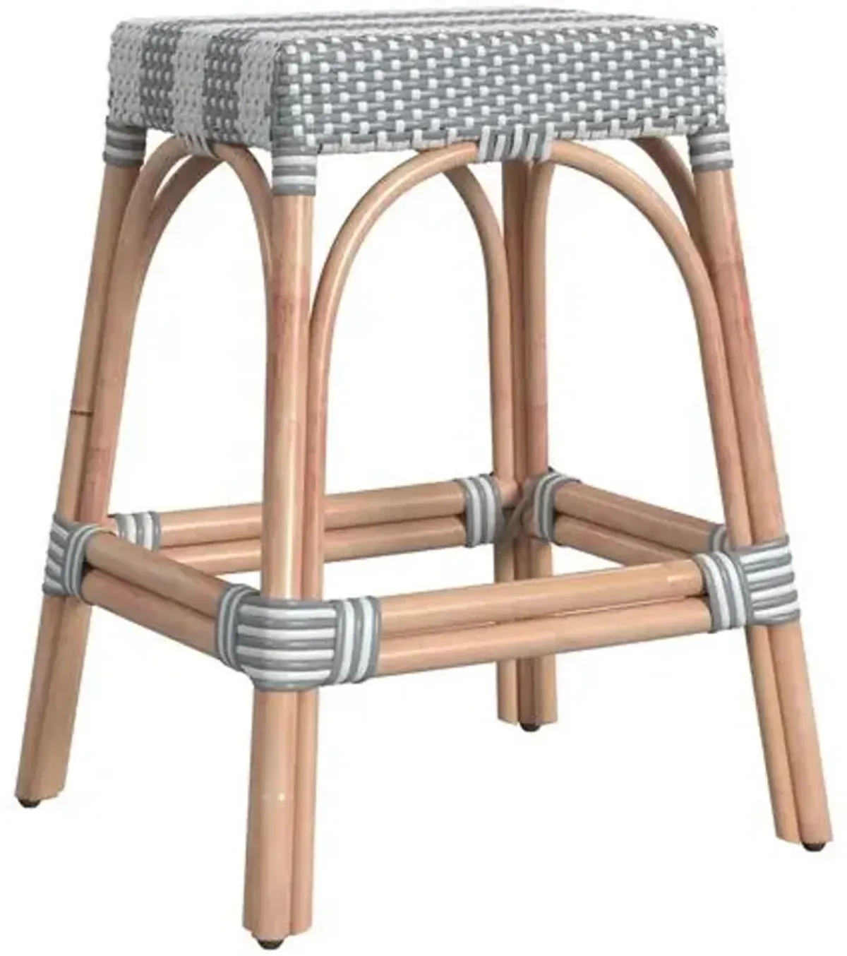 Sabrina Rattan Counter Stool - Gray/White Stripe