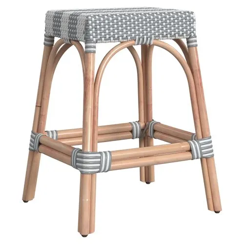 Sabrina Rattan Counter Stool - Gray/White Stripe