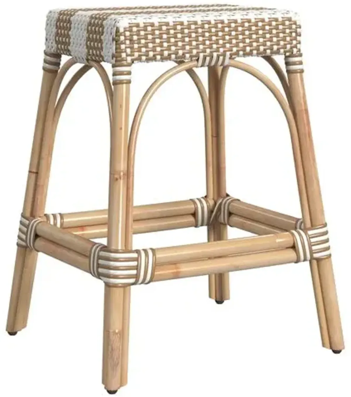 Sabrina Rattan Counter Stool - Natural/White Stripe