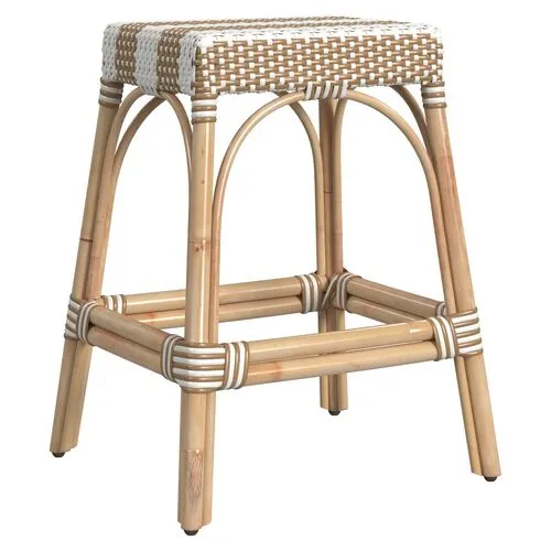 Sabrina Rattan Counter Stool - Natural/White Stripe