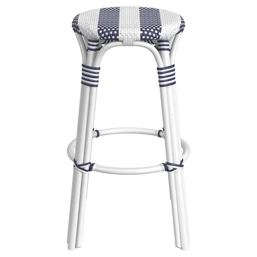 Lucie Rattan Barstool - Navy/White Stripe - Blue