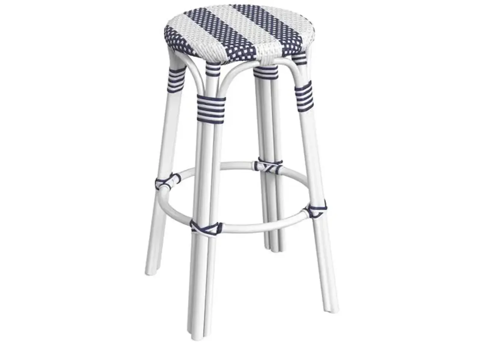 Lucie Rattan Barstool - Navy/White Stripe - Blue