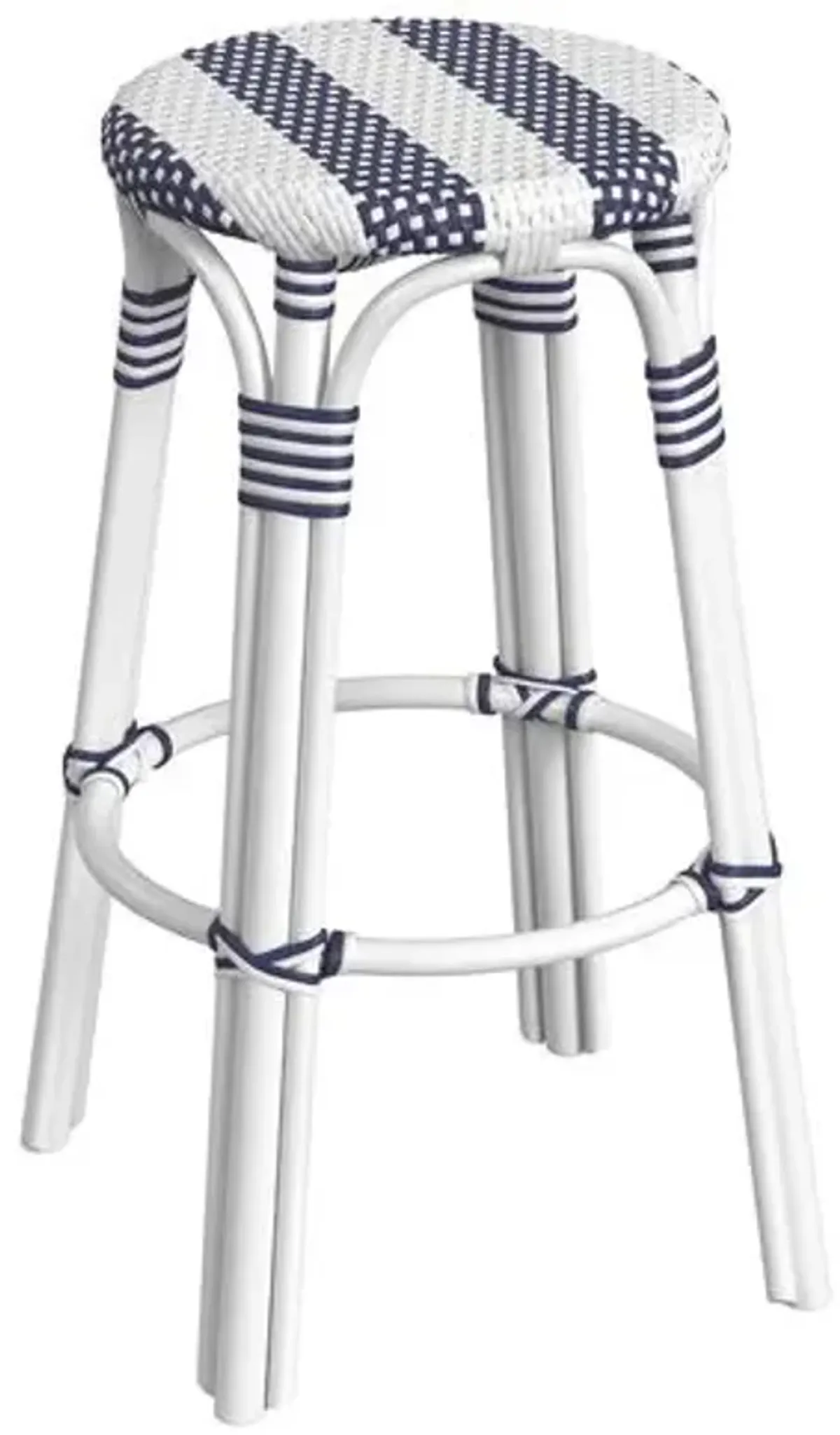 Lucie Rattan Barstool - Navy/White Stripe - Blue