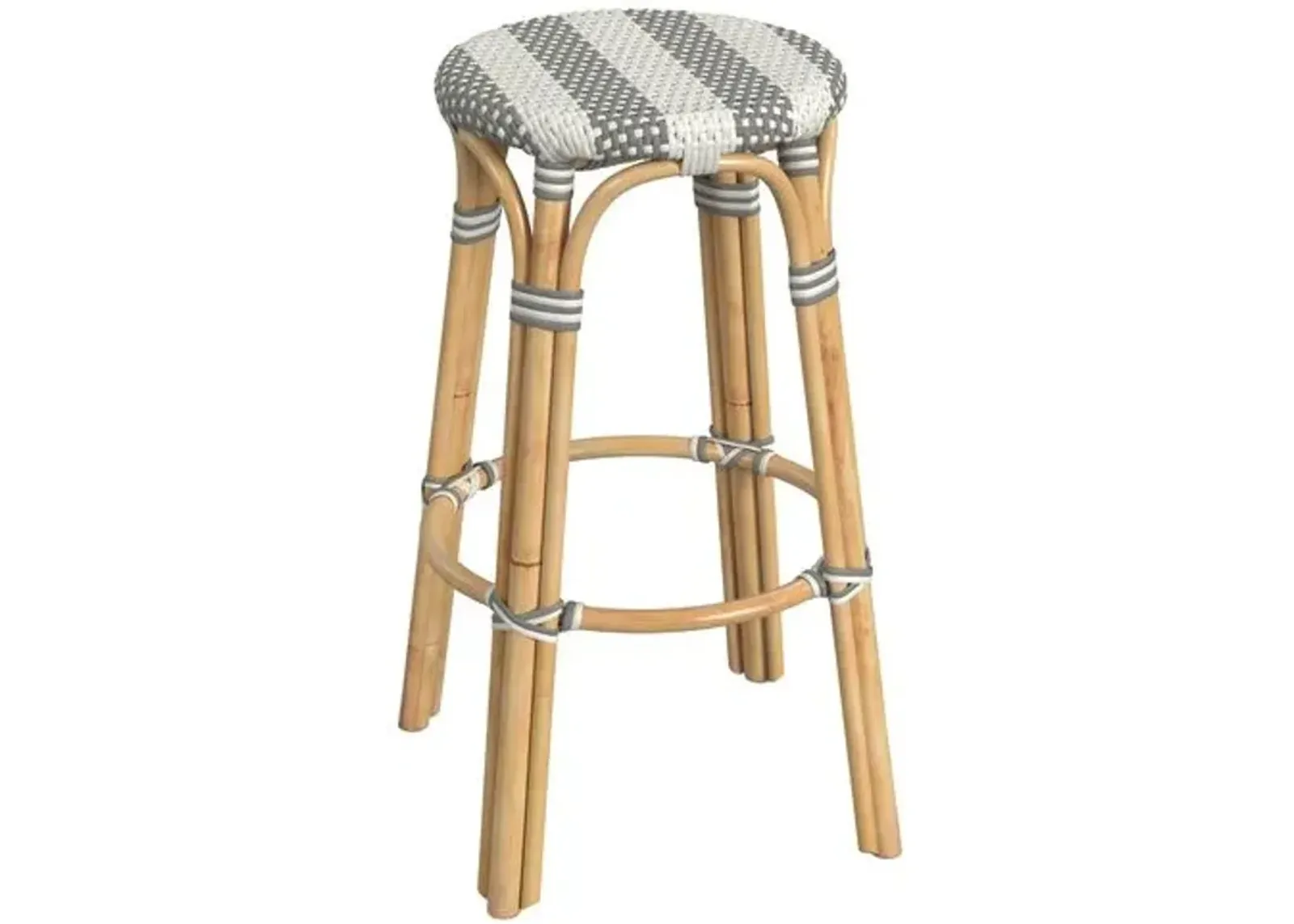 Lucie Rattan Barstool - Gray/White Stripe