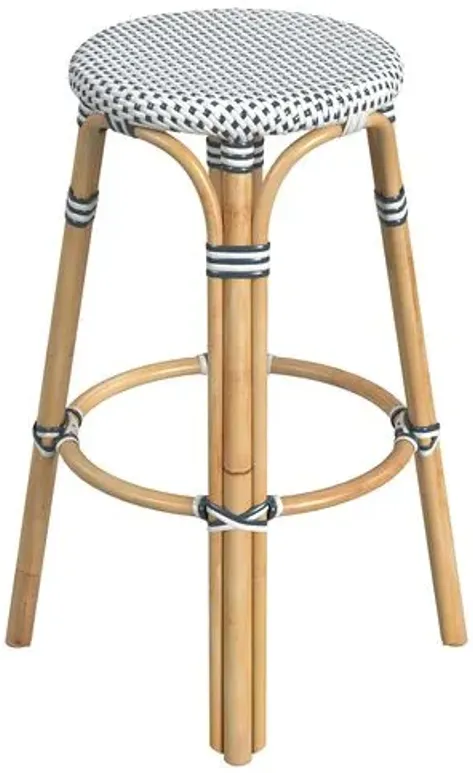 Lucie Rattan Barstool - Navy/White - Blue