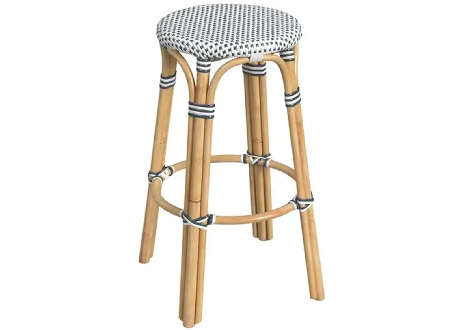 Kye Round Rattan 30" Barstool - Blue