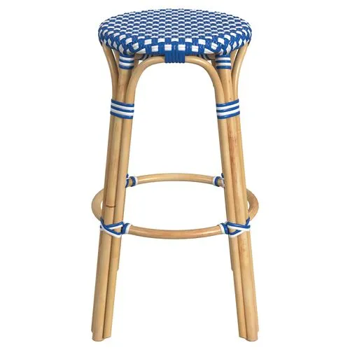 Lucie Rattan Barstool - Blue/White