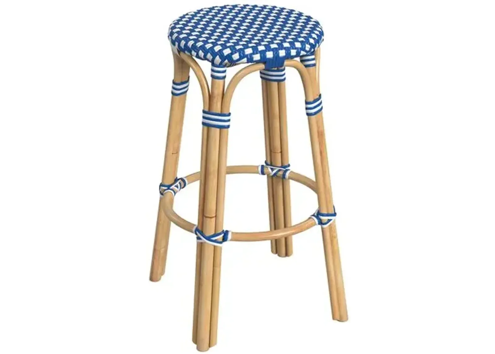 Kye Round Rattan 30" Barstool - Blue