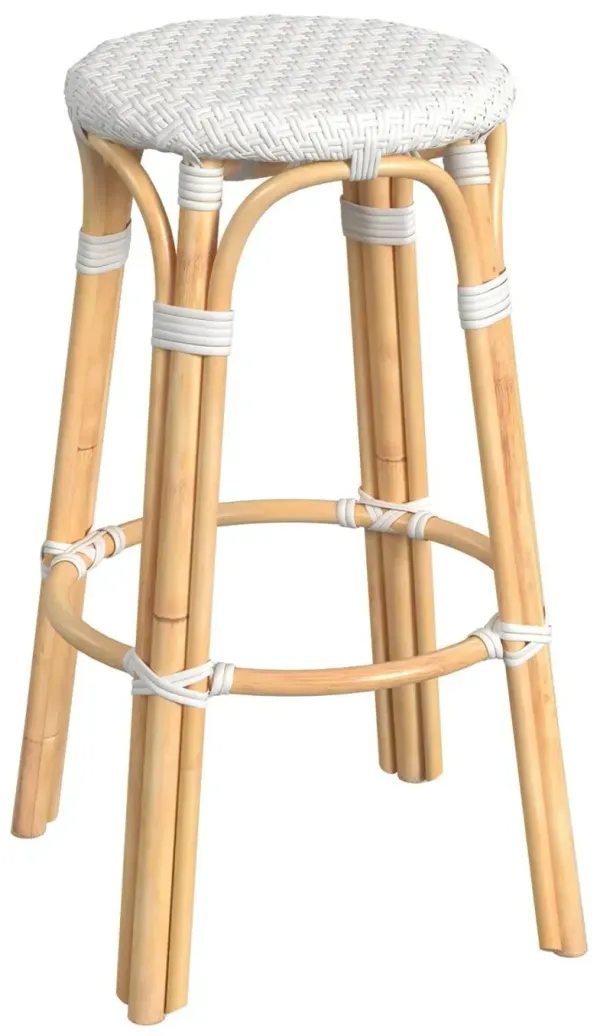 Kye 30" Round Rattan Barstool - White