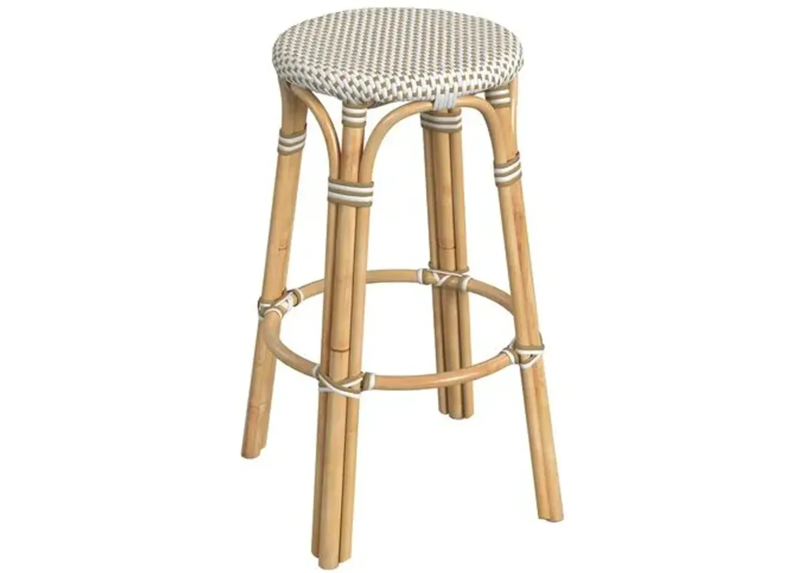 Lucie Rattan Barstool - Beige/White