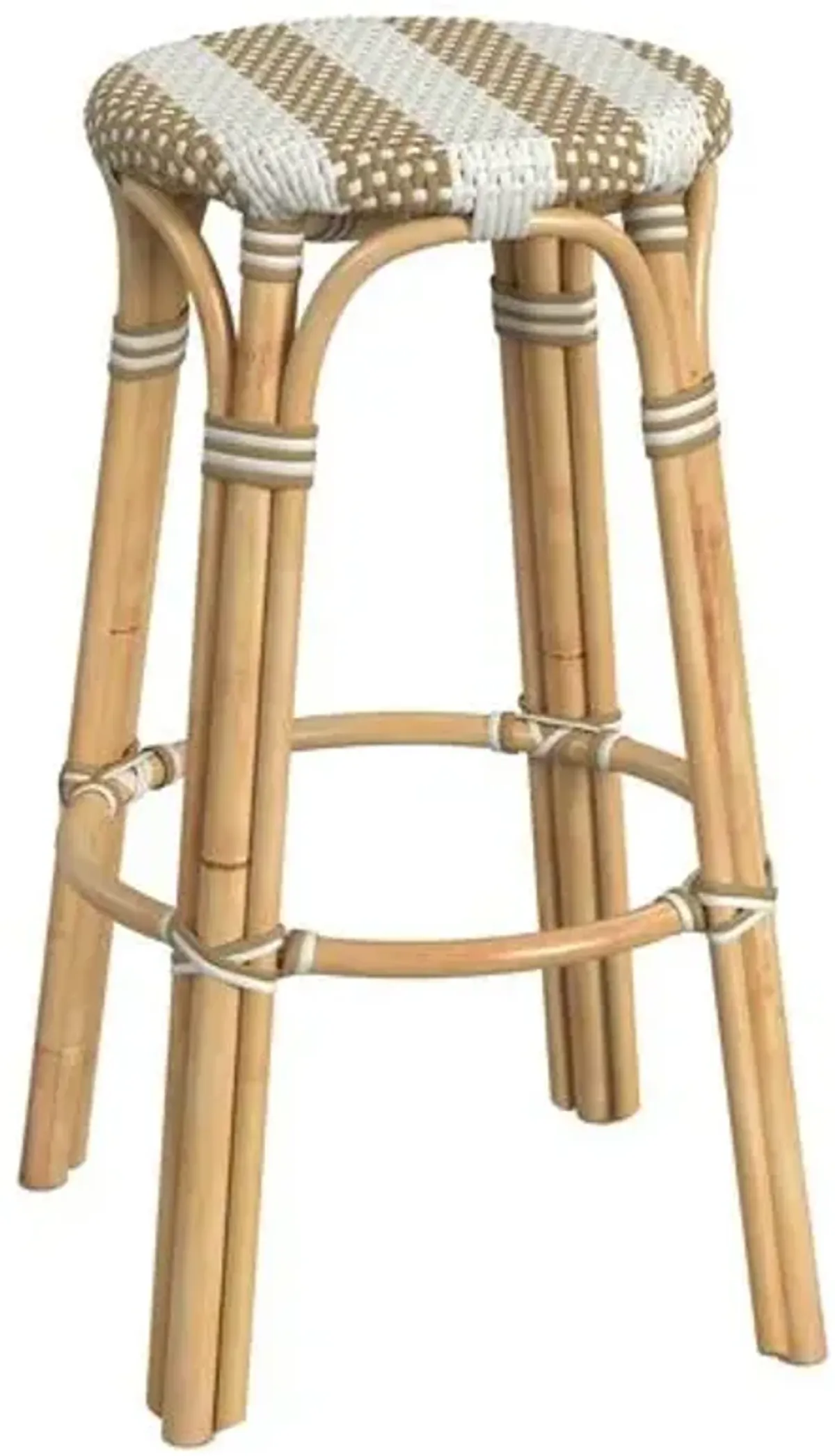 Lucie Rattan Barstool - Natural/White Stripe - Beige