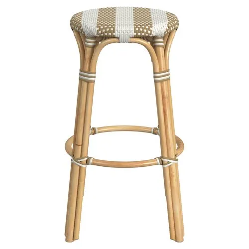 Lucie Rattan Barstool - Natural/White Stripe - Beige