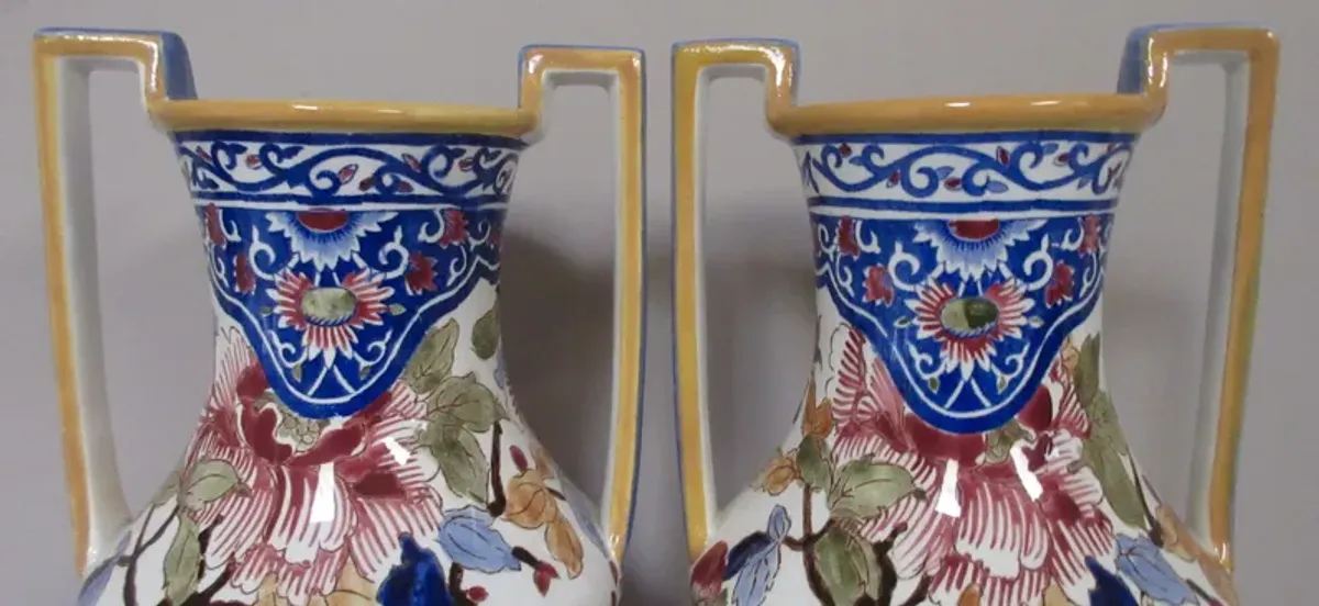 1940s Gien French Trophy Vases 11"H - The Emporium Ltd. - Blue