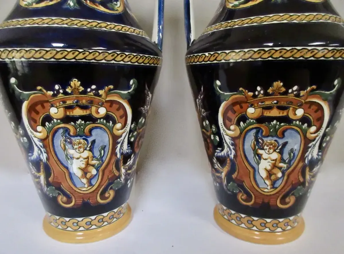 Gien French Faience Trophy Vases 11"H - The Emporium Ltd. - Blue