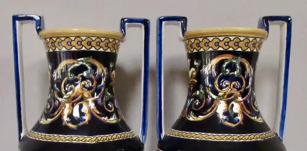 Gien French Faience Trophy Vases 11"H - The Emporium Ltd. - Blue