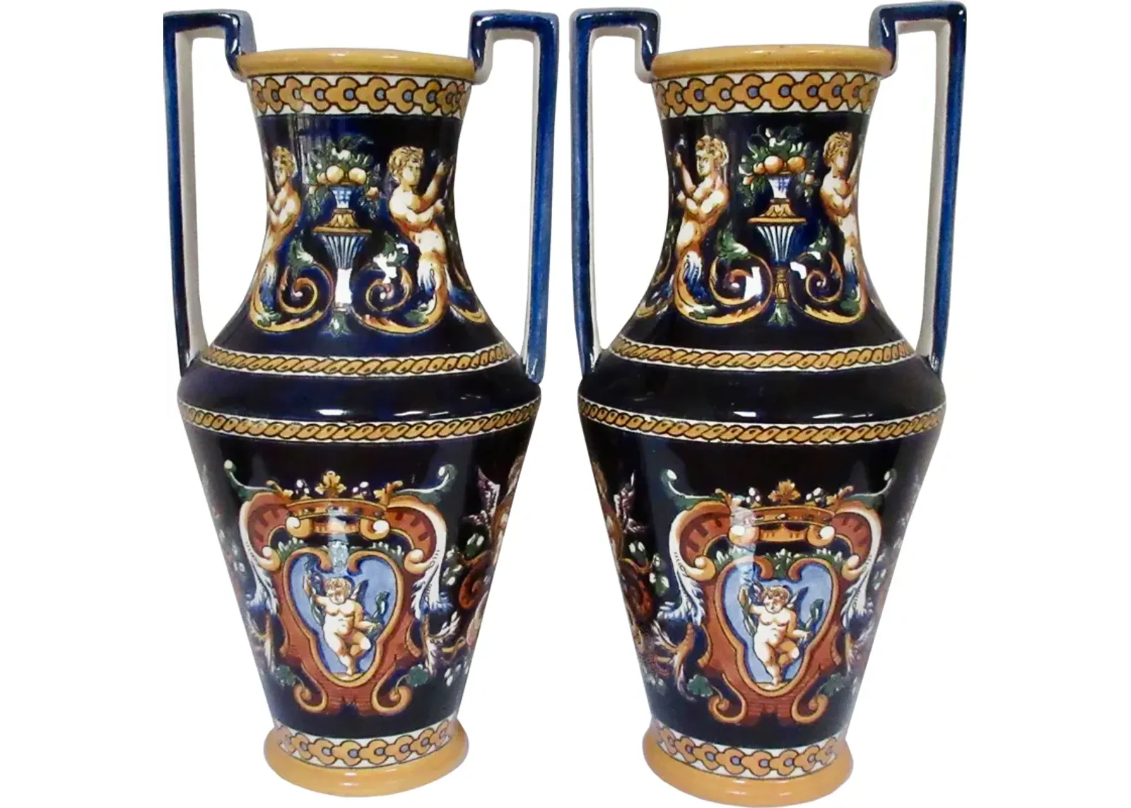 Gien French Faience Trophy Vases 11"H - The Emporium Ltd. - Blue