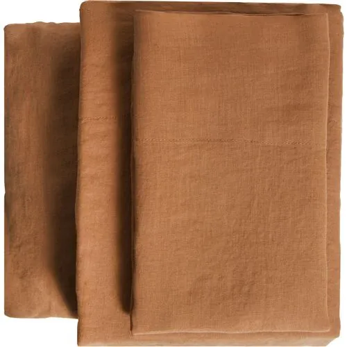 Linen Sheet Set - Terra Cotta - Pom Pom at Home - Orange, 300 Thread Count, Egyptian Cotton Sateen, Soft and Luxurious
