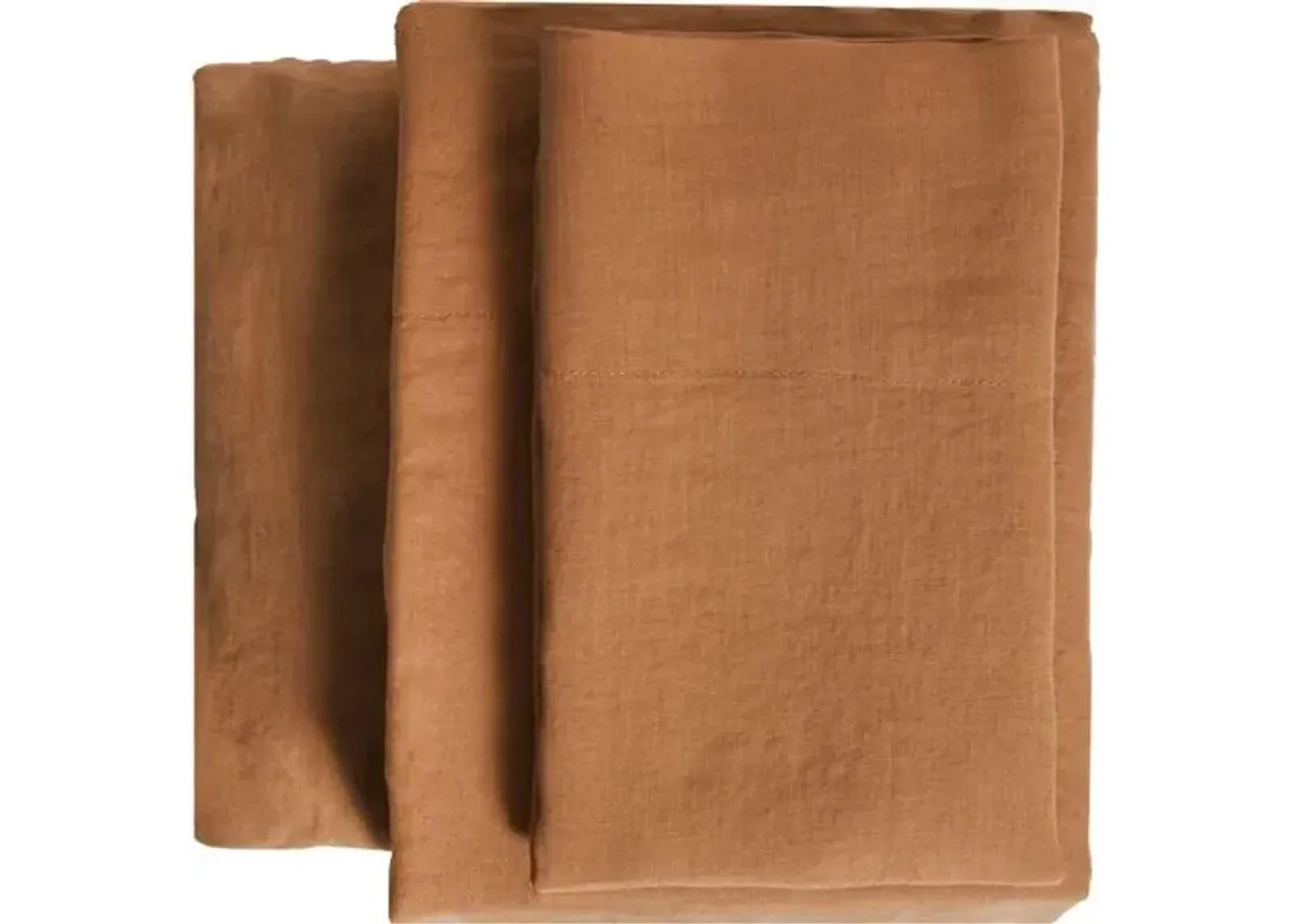 Linen Sheet Set - Terra Cotta - Pom Pom at Home - Orange, 300 Thread Count, Egyptian Cotton Sateen, Soft and Luxurious