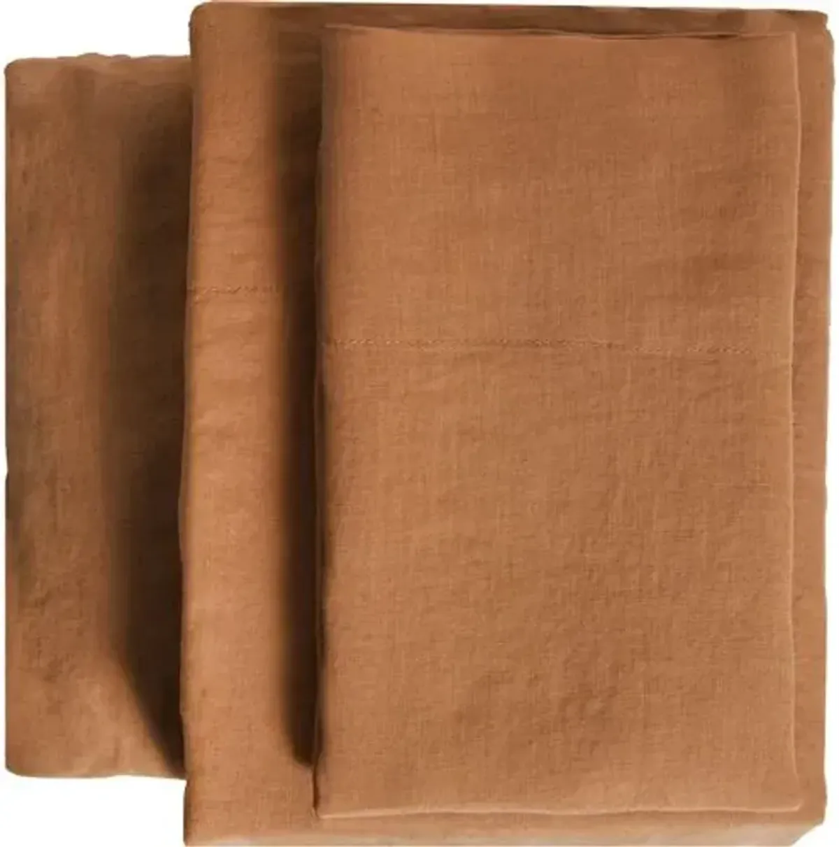 Linen Sheet Set - Terra Cotta - Pom Pom at Home - Orange, 300 Thread Count, Egyptian Cotton Sateen, Soft and Luxurious