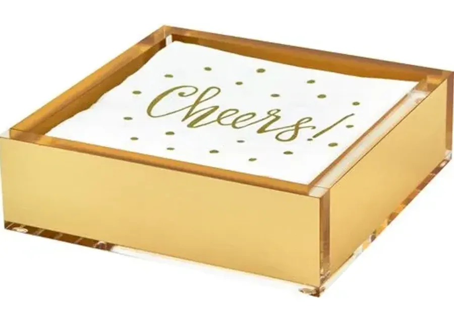 Lucite Cocktail Napkin Holder - Gold