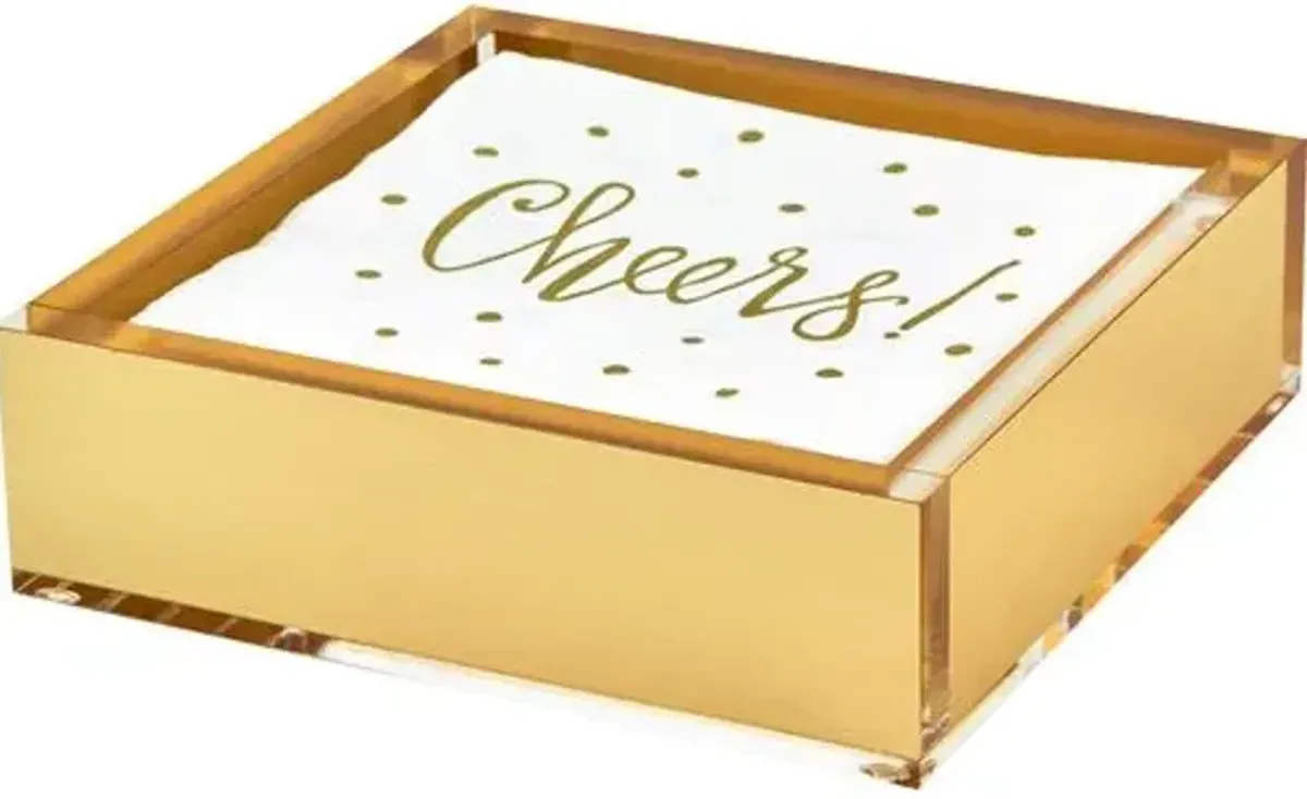 Lucite Cocktail Napkin Holder - Gold