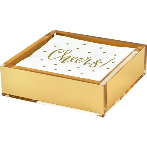 Lucite Cocktail Napkin Holder - Gold