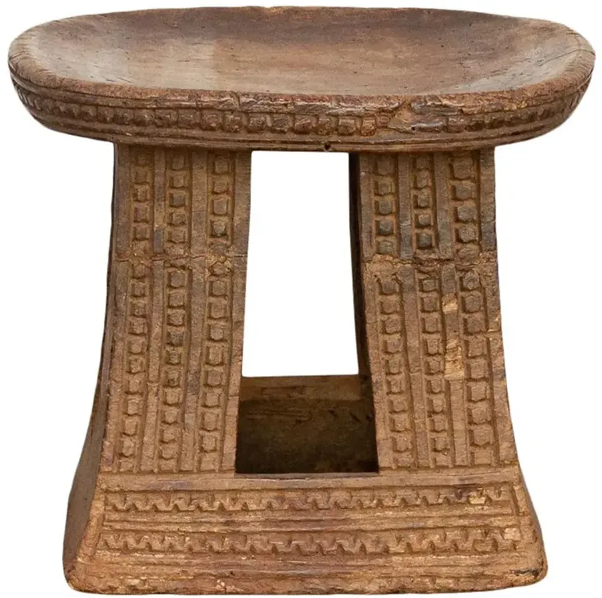 Antique Carved Primitive African Stool - de-cor - Brown