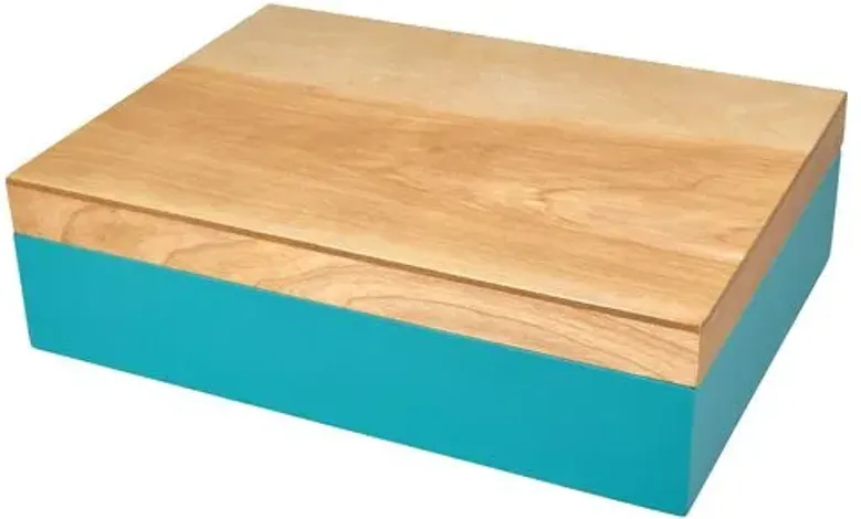 Two-Tone Wood Box - Turquoise - Brown