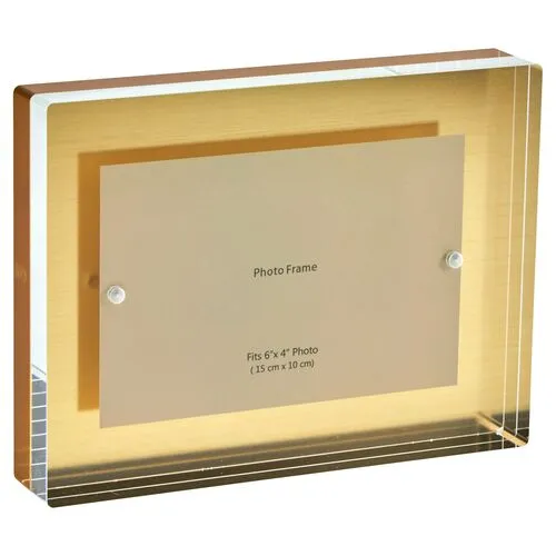 Lucite Floating Block Picture Frame - Gold