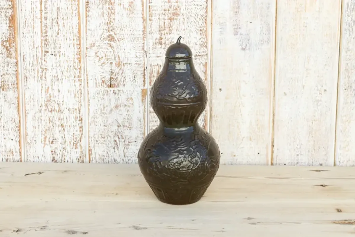 Lidded Gourd Shaped Chinese Vase - de-cor - Green