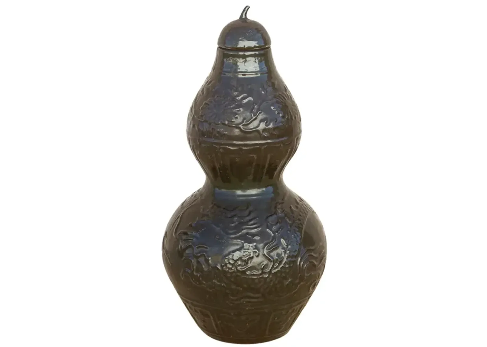 Lidded Gourd Shaped Chinese Vase - de-cor - Green