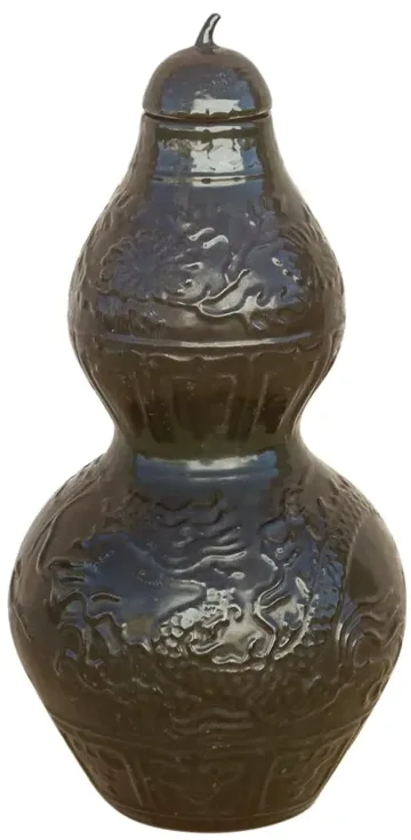 Lidded Gourd Shaped Chinese Vase - de-cor - Green