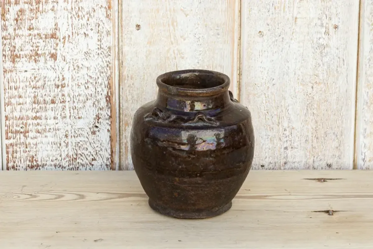 Dark Brown Southeast Asian Martaban Pot - de-cor