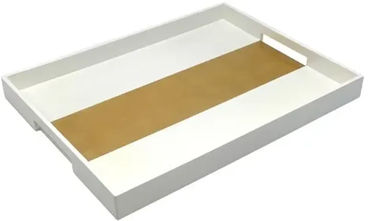 White & Gold Stripe Tray - White