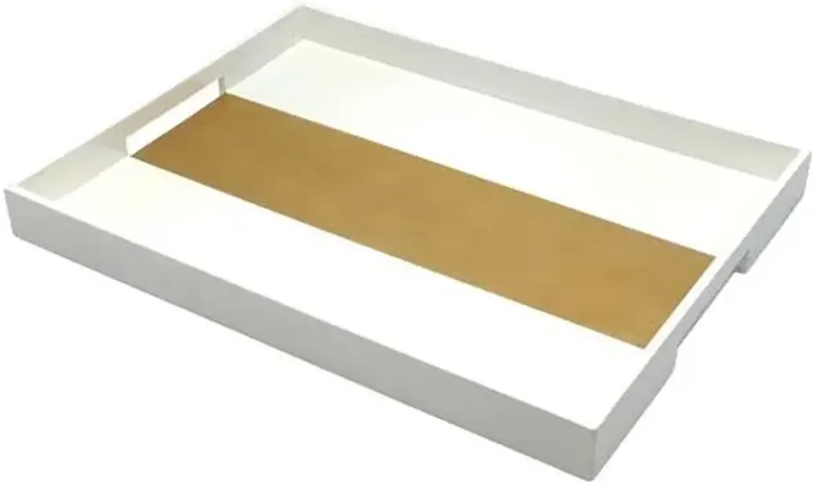 White & Gold Stripe Tray - White