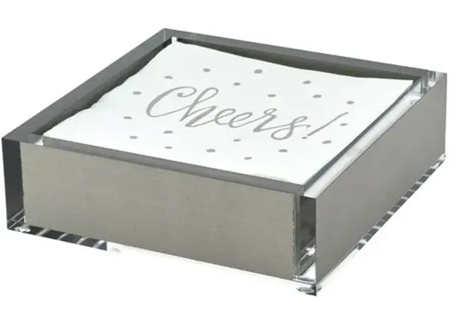 Lucite Cocktail Napkin Holder - Silver