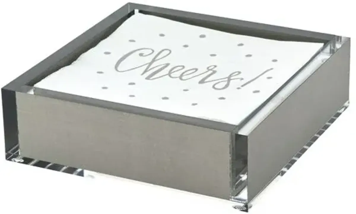 Lucite Cocktail Napkin Holder - Silver