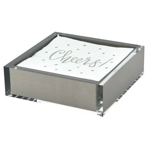 Lucite Cocktail Napkin Holder - Silver