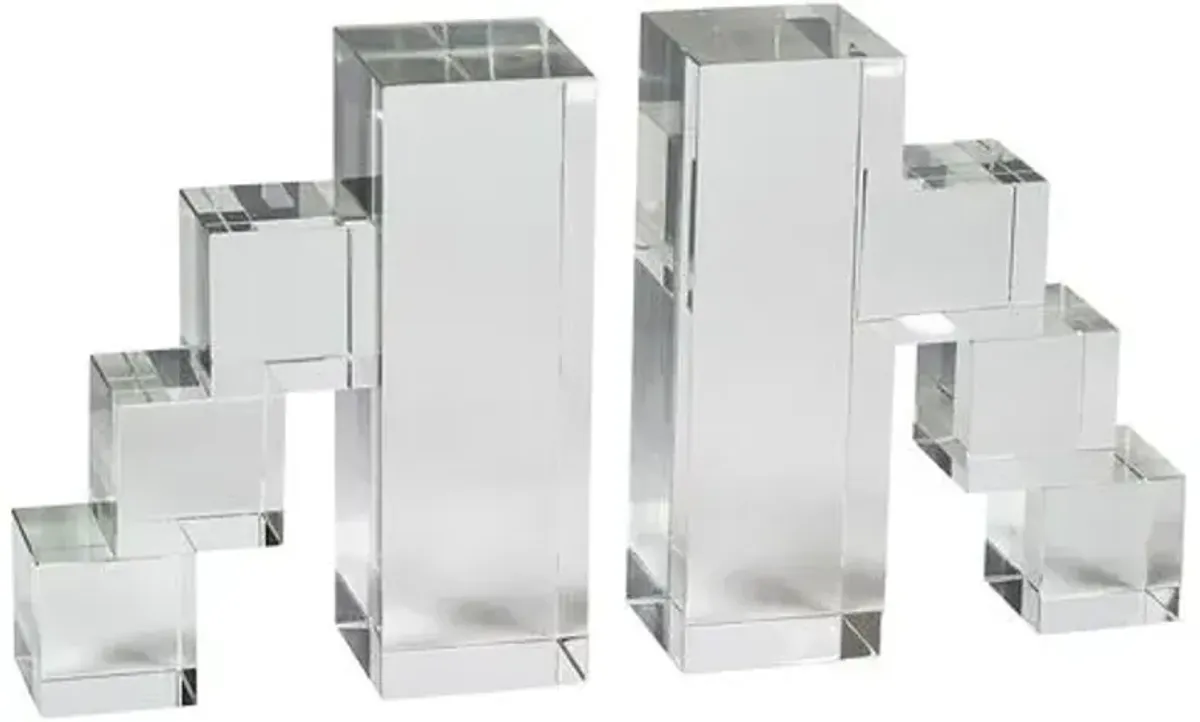 Crystal Block Steps Bookends - Clear