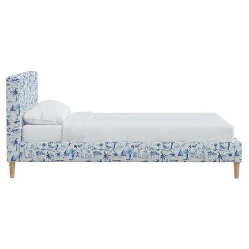 Lili Beach Toile Bed - Navy - Blue