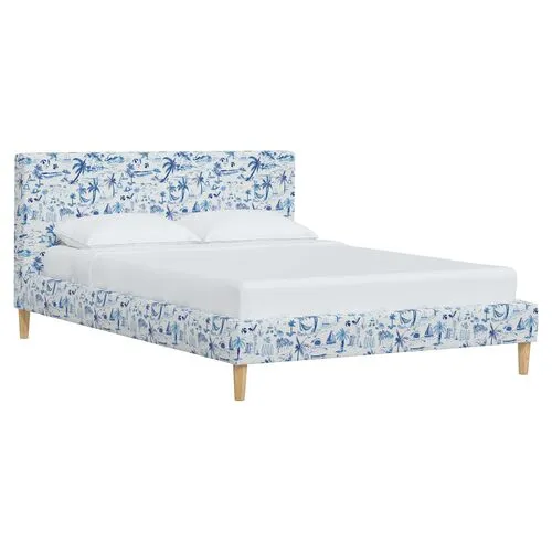 Lili Beach Toile Bed - Navy - Blue