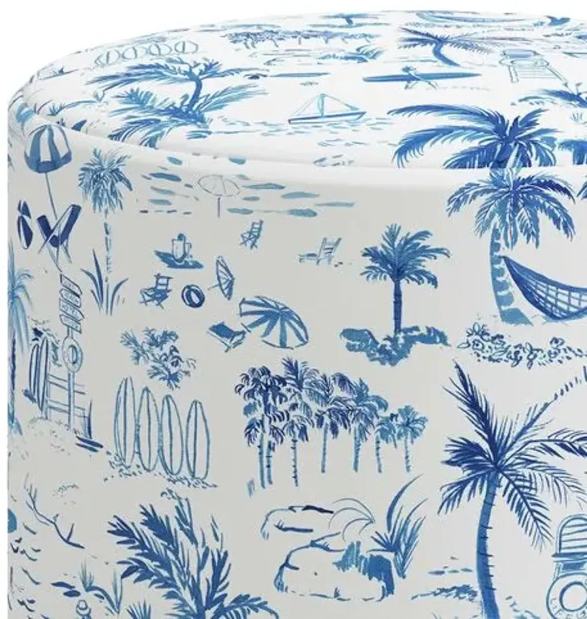 Tambor Ottoman - The Beach Toile - Blue