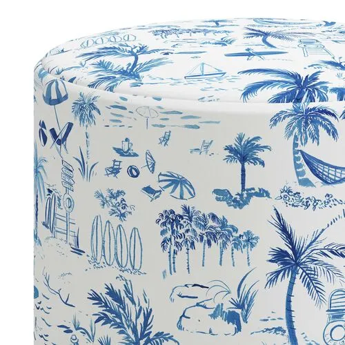 Tambor Ottoman - The Beach Toile - Blue