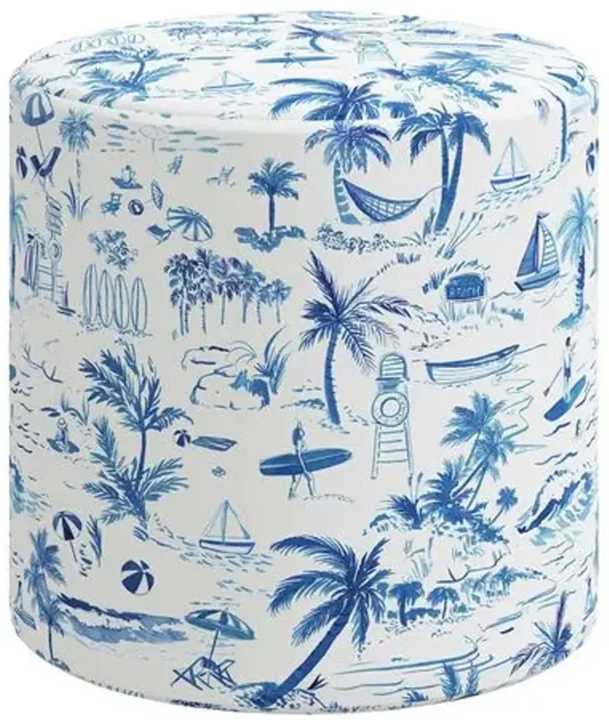 Tambor Ottoman - The Beach Toile - Blue