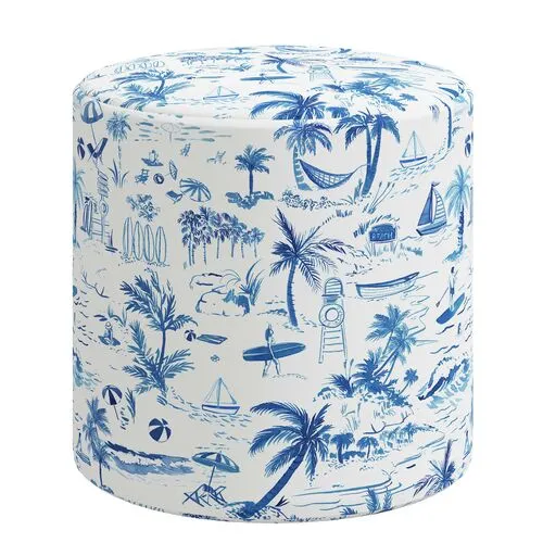 Tambor Ottoman - The Beach Toile - Blue