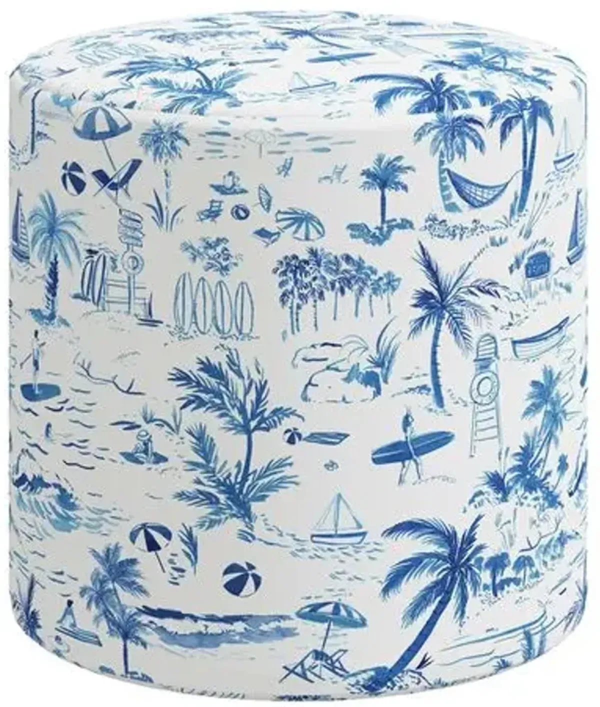 Tambor Ottoman - The Beach Toile - Blue